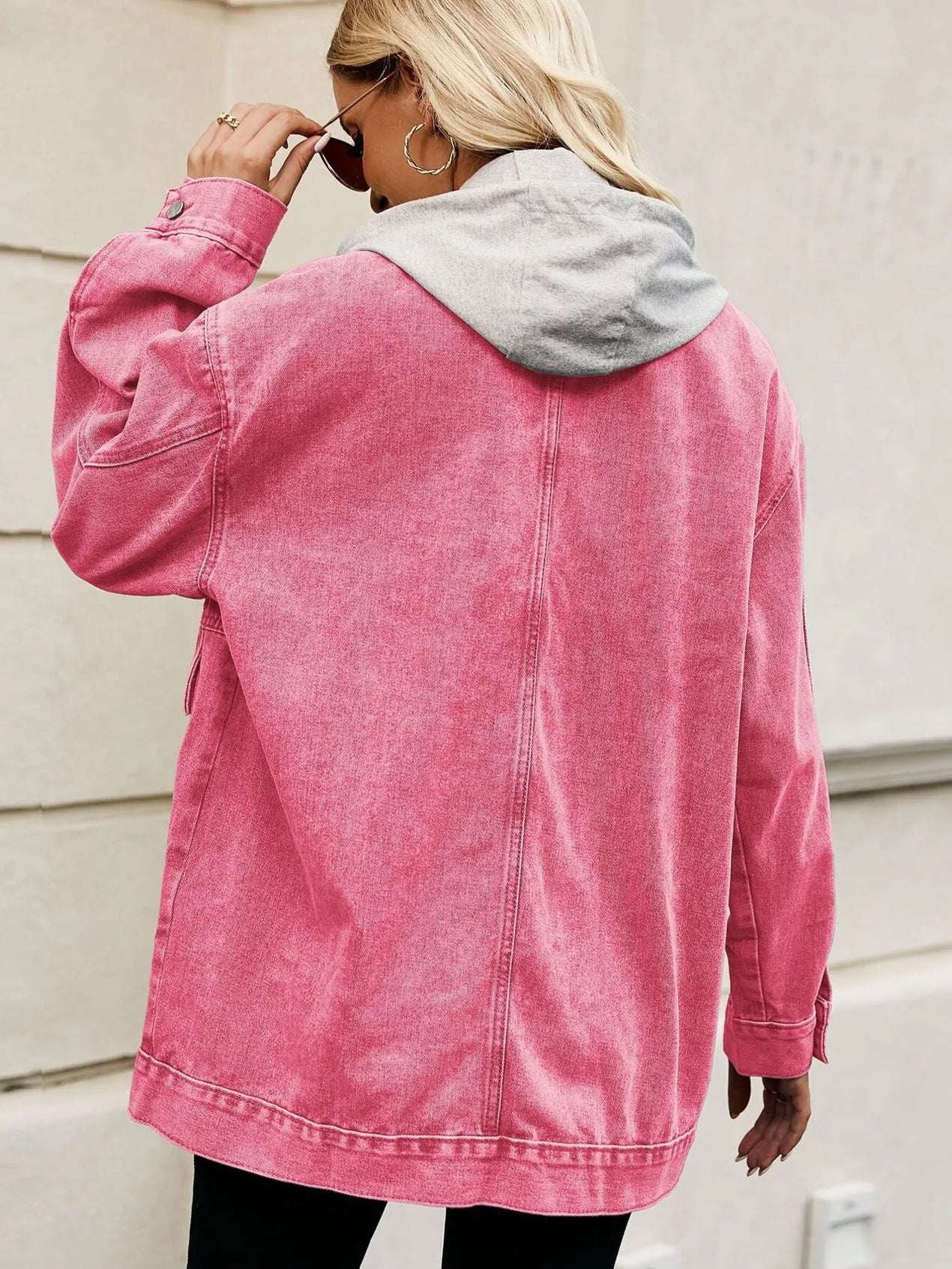 Oversized Button Up Denim Jacket with Hood - SwagglyLife Home & Fashion